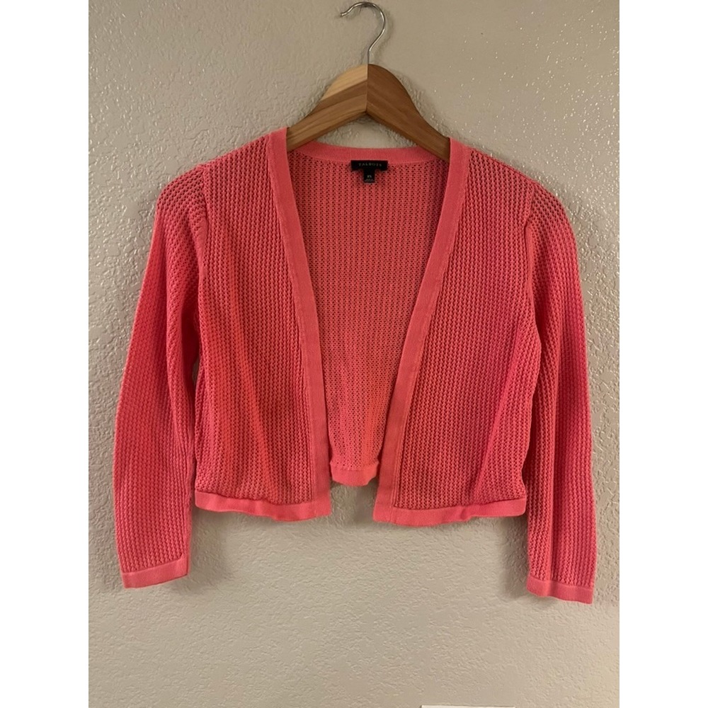 Talbots Womens Coral Pink Open Weave Knit Shrug Cardigan Sweater XS